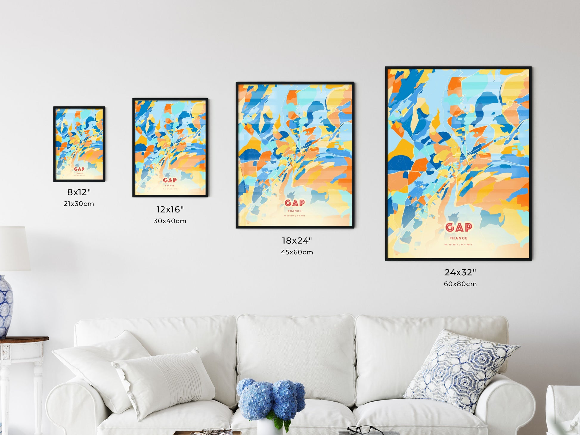 Colorful GAP FRANCE Fine Art Map Blue Orange