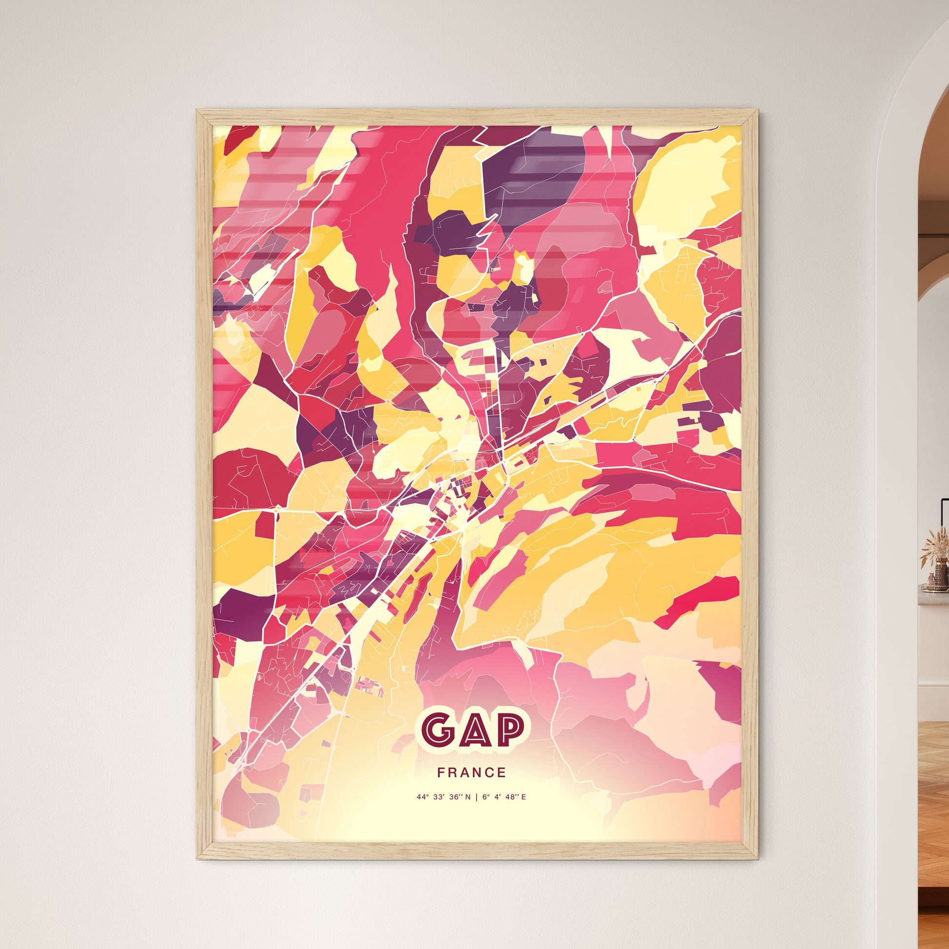 Colorful GAP FRANCE Fine Art Map Hot Red