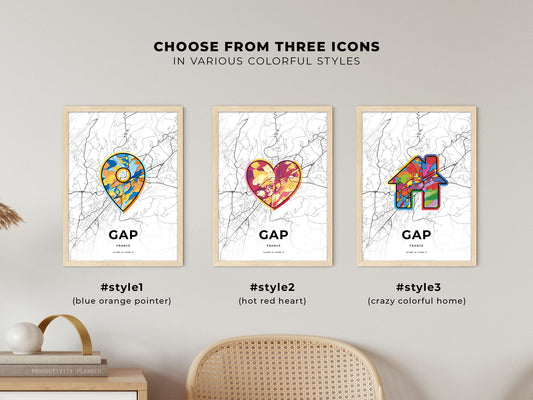 Gap France maps with colorful icons