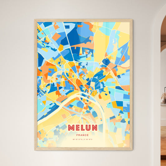 Colorful MELUN FRANCE Fine Art Map Blue Orange