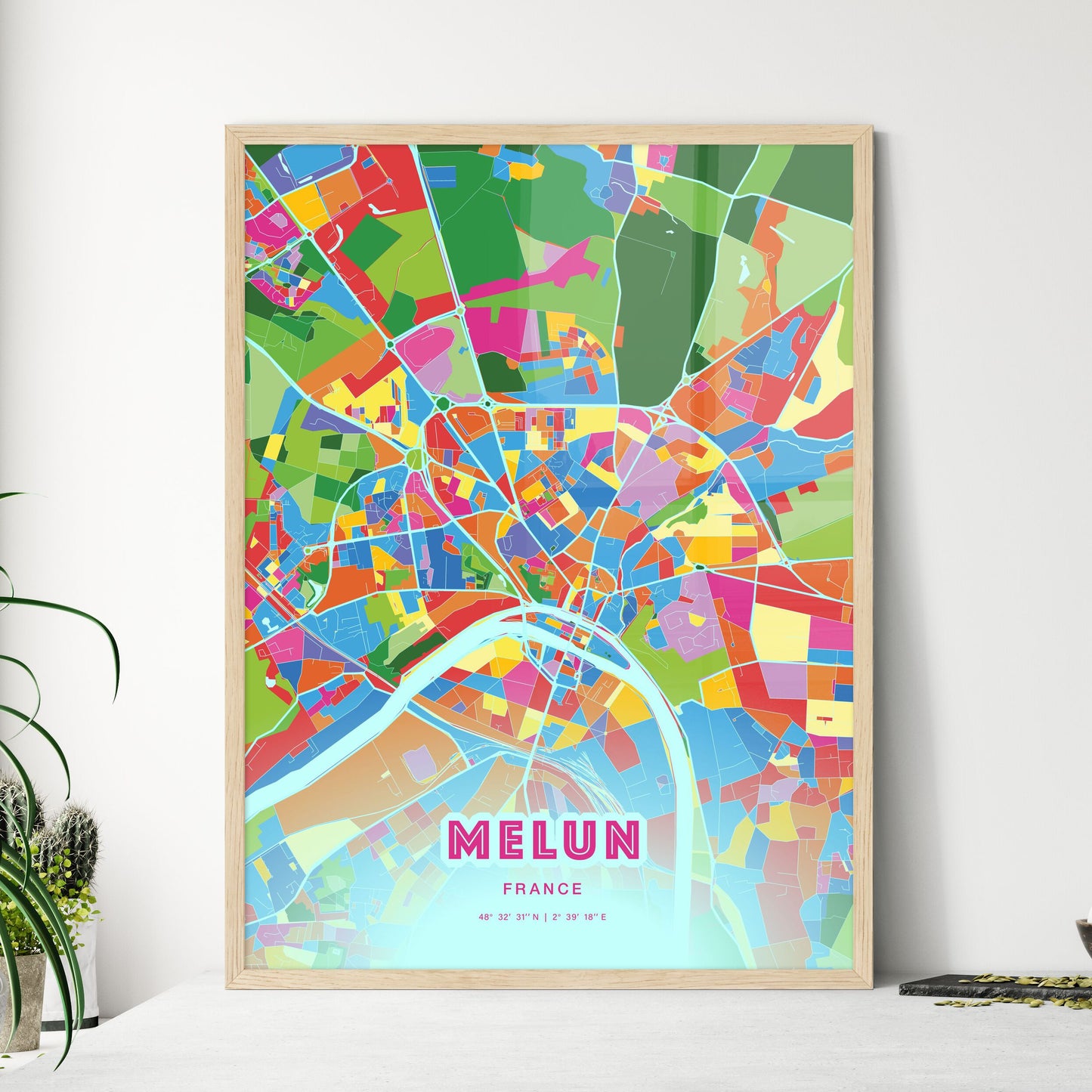Colorful MELUN FRANCE Fine Art Map Crazy Colors