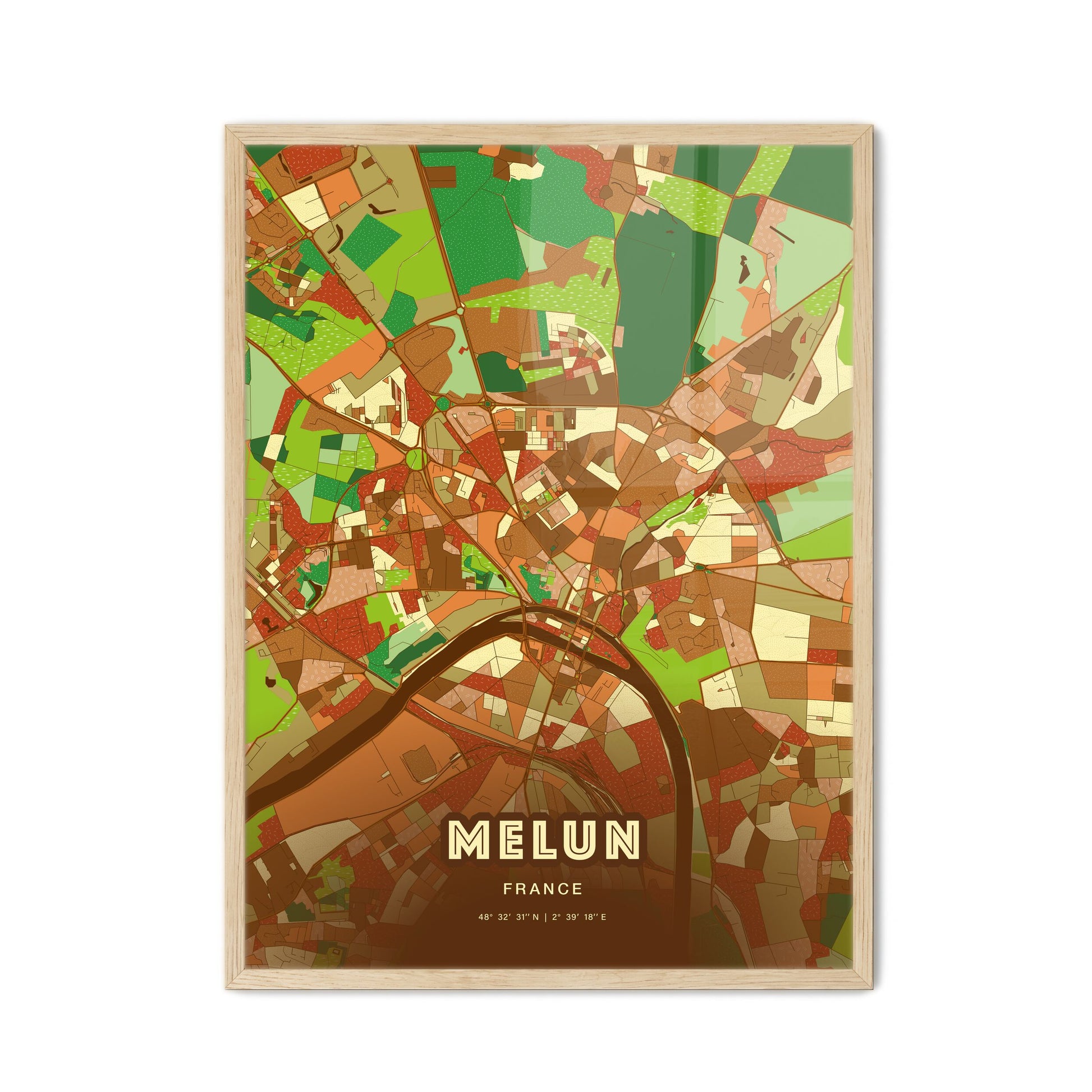 Colorful MELUN FRANCE Fine Art Map Farmhouse