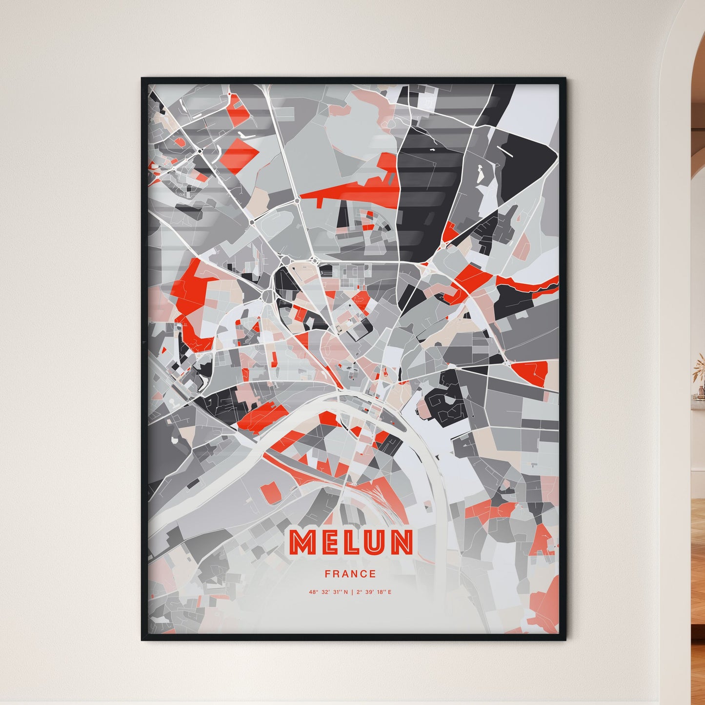 Colorful MELUN FRANCE Fine Art Map Modern