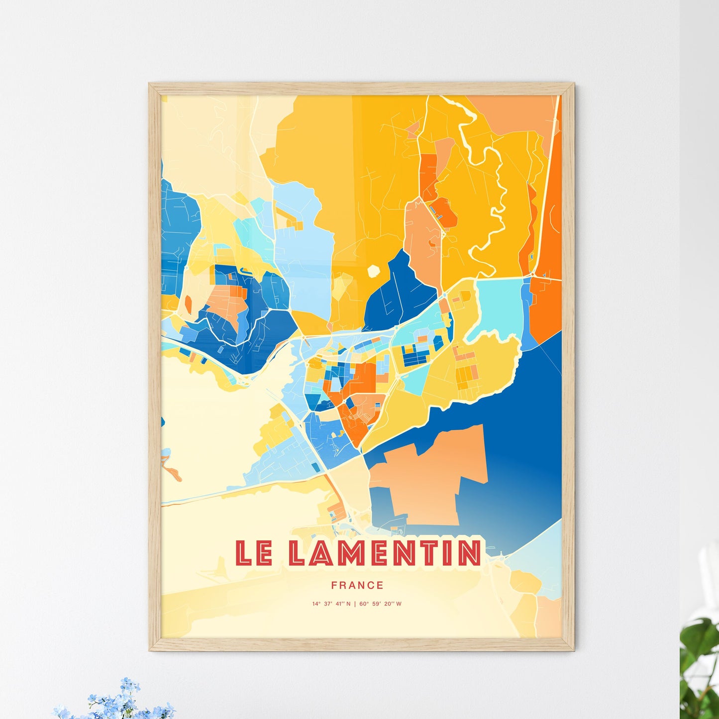 Colorful LE LAMENTIN FRANCE Fine Art Map Blue Orange