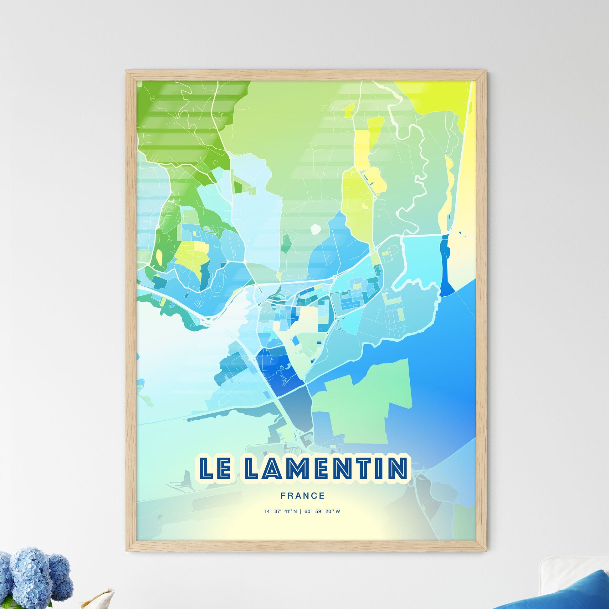 Colorful LE LAMENTIN FRANCE Fine Art Map Cool Blue