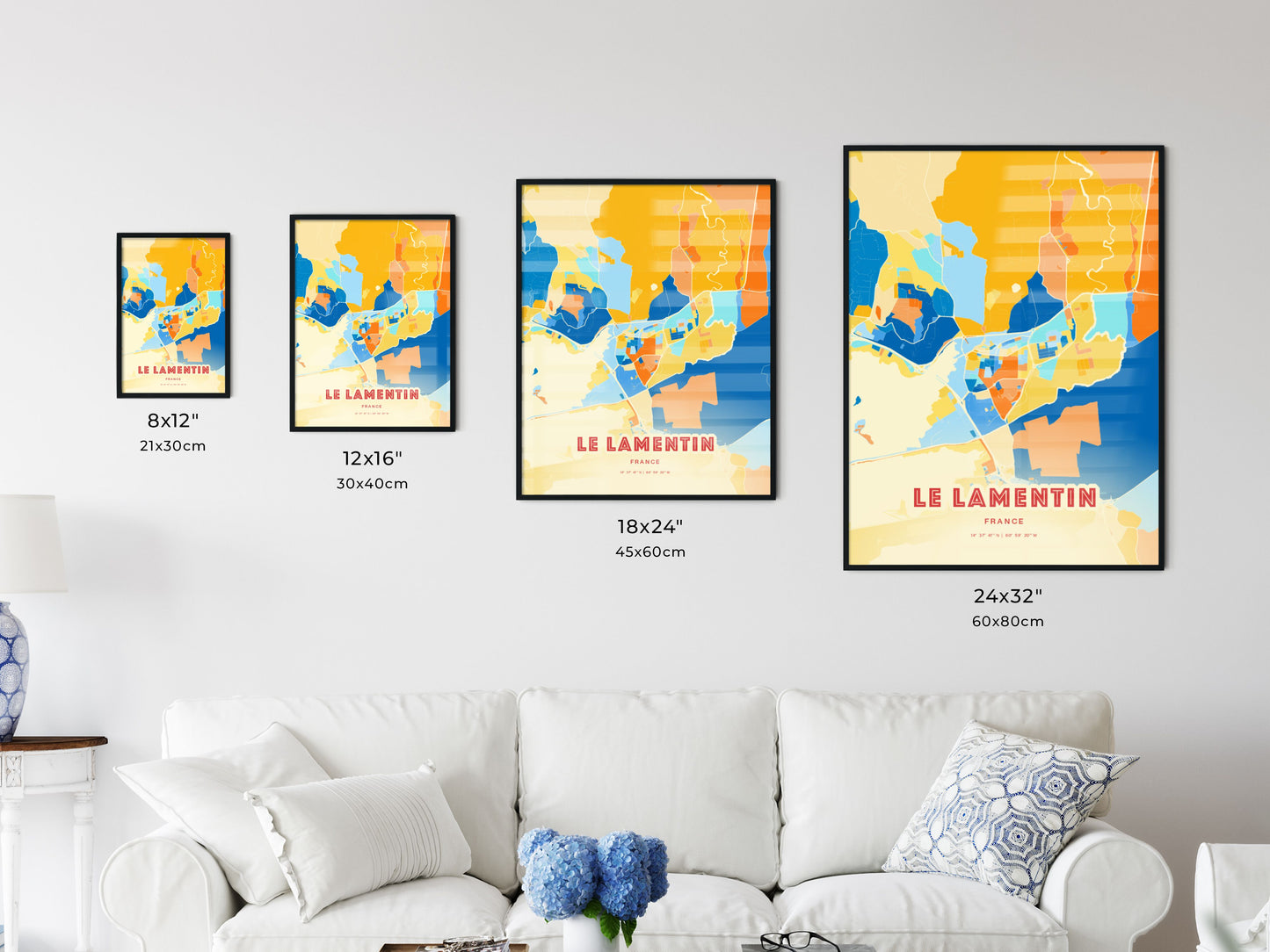 Colorful LE LAMENTIN FRANCE Fine Art Map Blue Orange