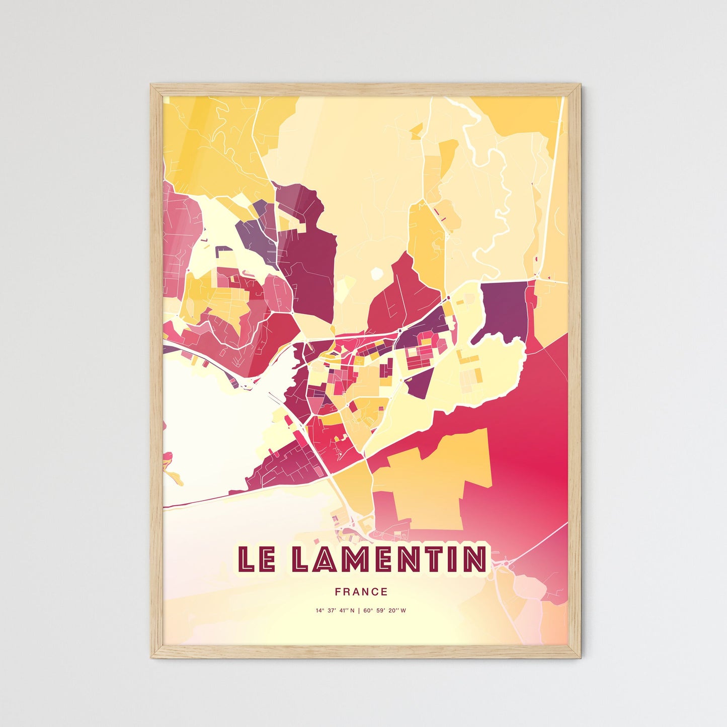 Colorful LE LAMENTIN FRANCE Fine Art Map Hot Red