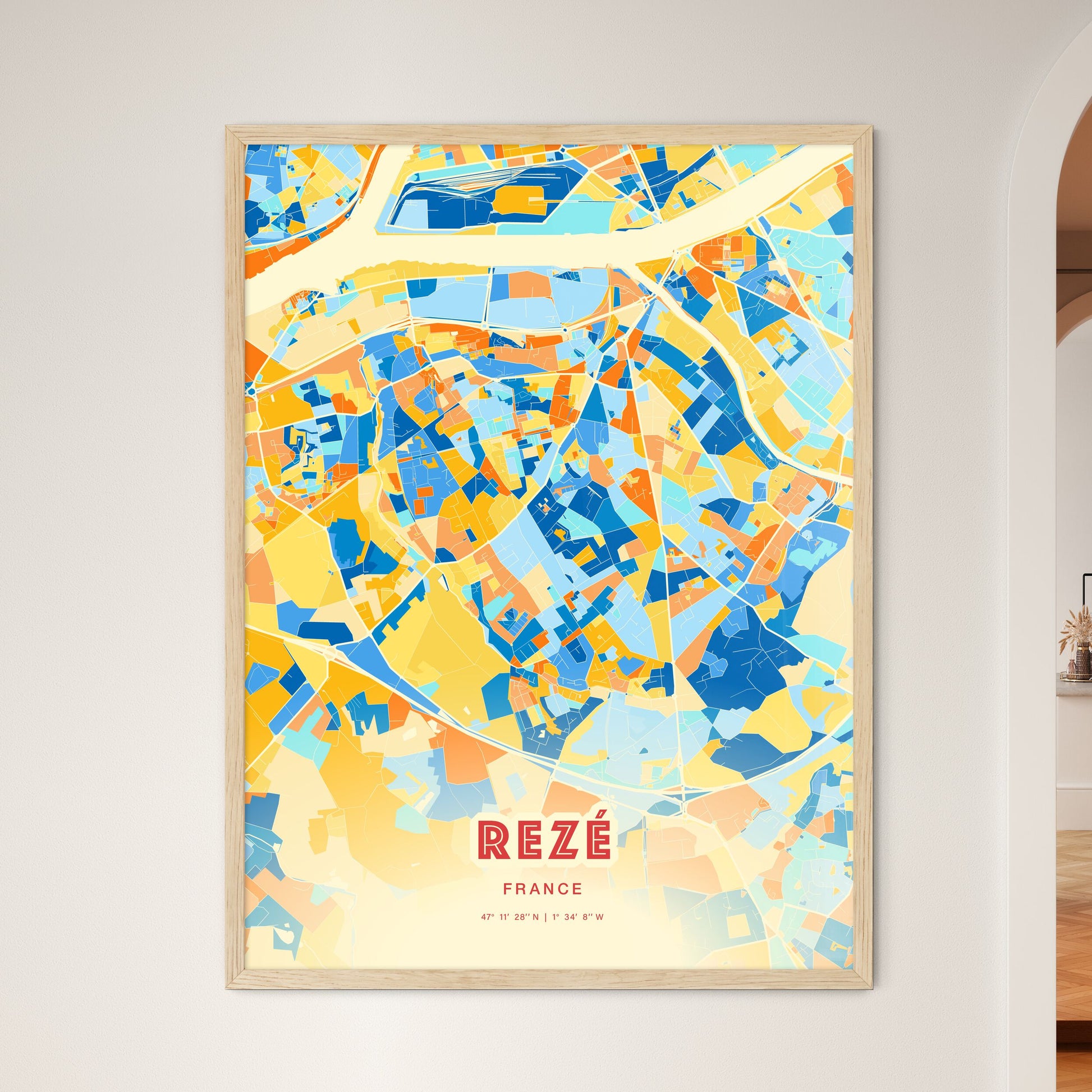 Colorful REZÉ FRANCE Fine Art Map Blue Orange