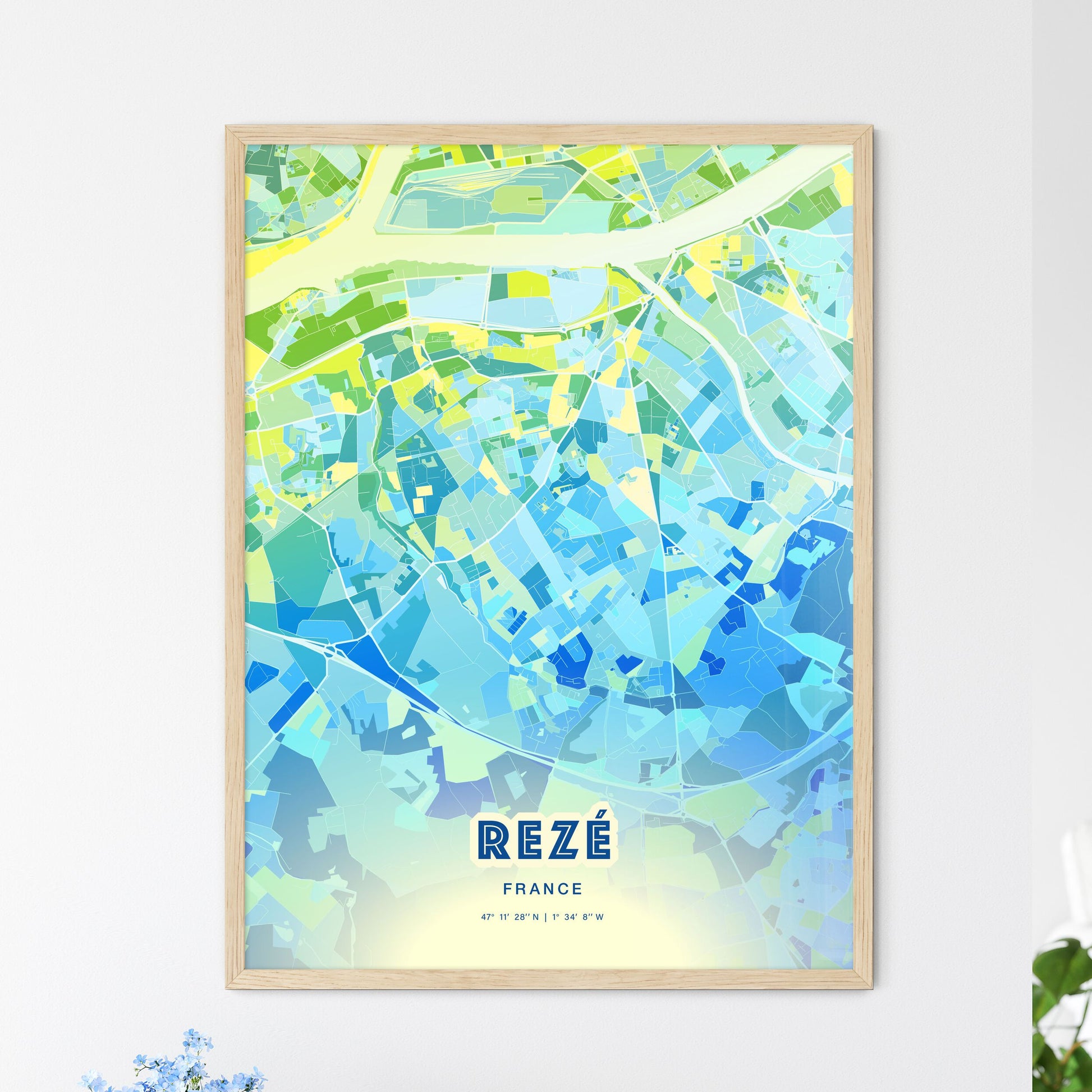 Colorful REZÉ FRANCE Fine Art Map Cool Blue