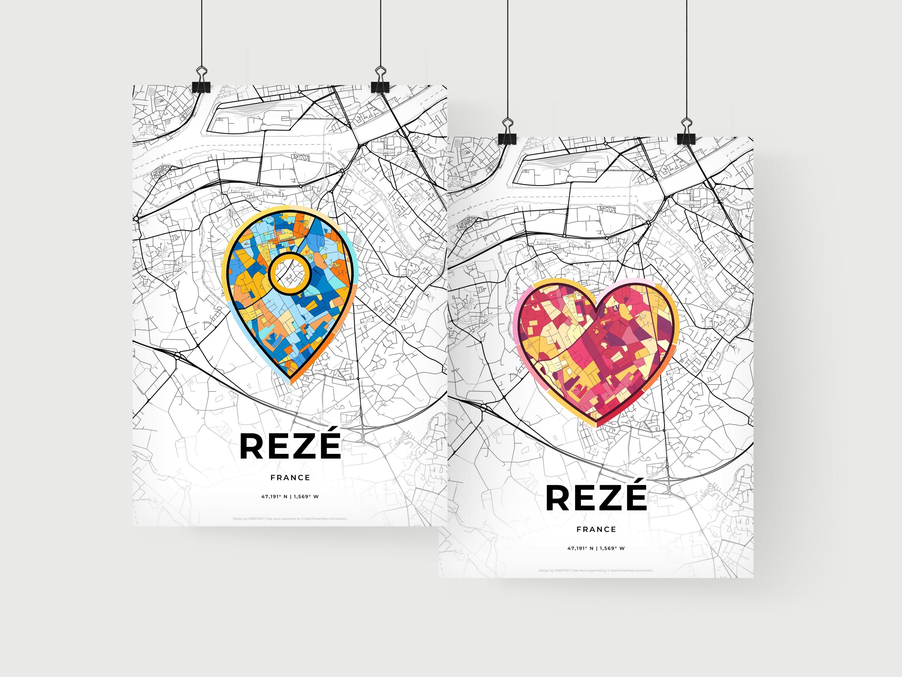 Art Map of Rezé France, Minimal Art Map With A Colorful Icon – HEBSTREIT
