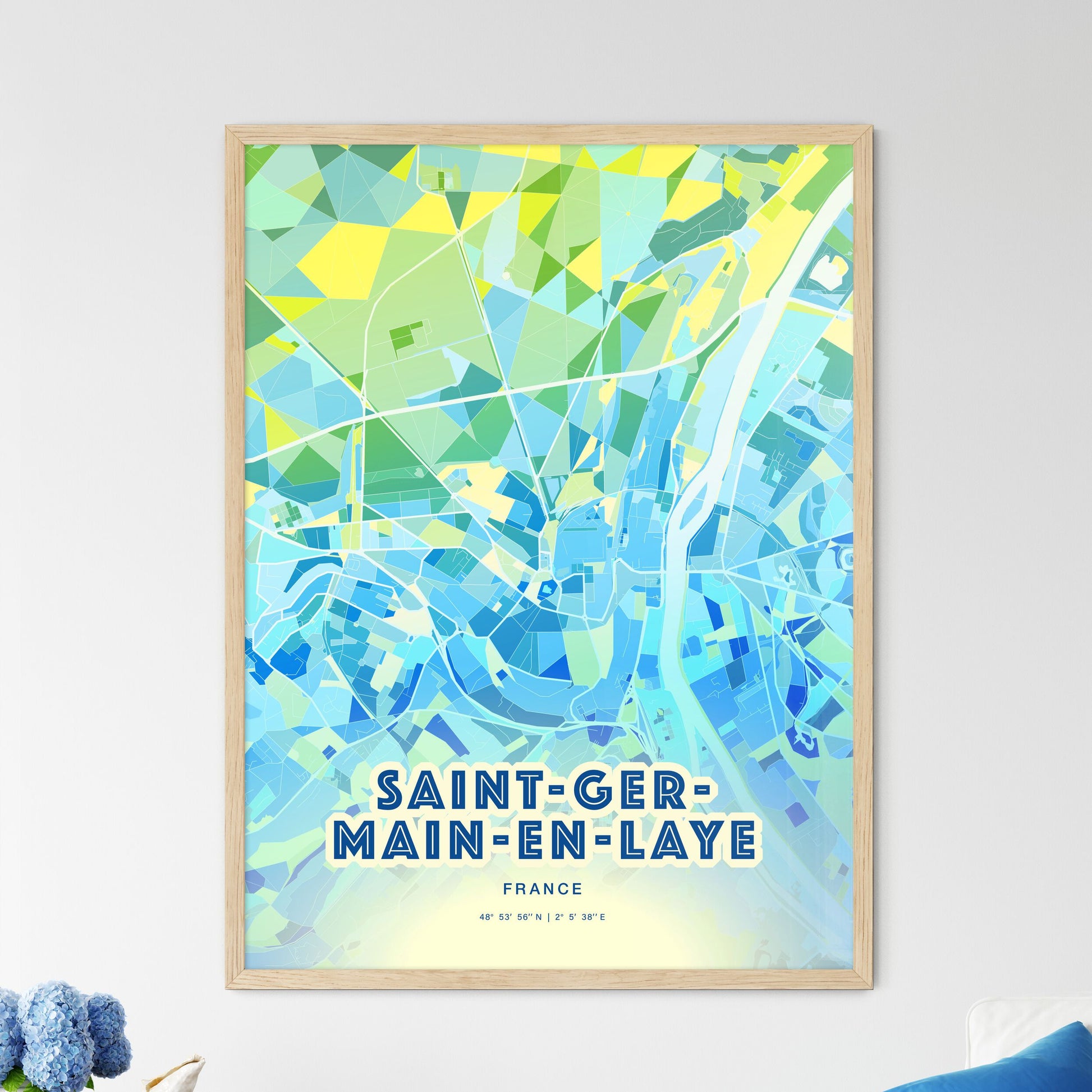Colorful SAINT-GERMAIN-EN-LAYE FRANCE Fine Art Map Cool Blue