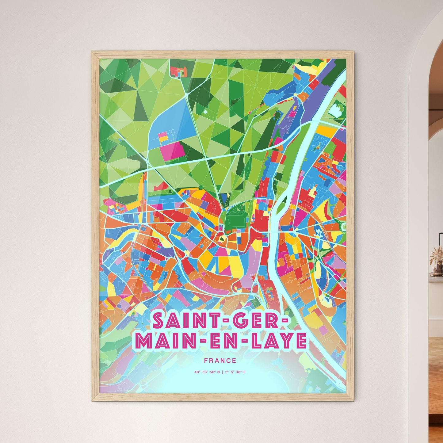 Colorful SAINT-GERMAIN-EN-LAYE FRANCE Fine Art Map Crazy Colors