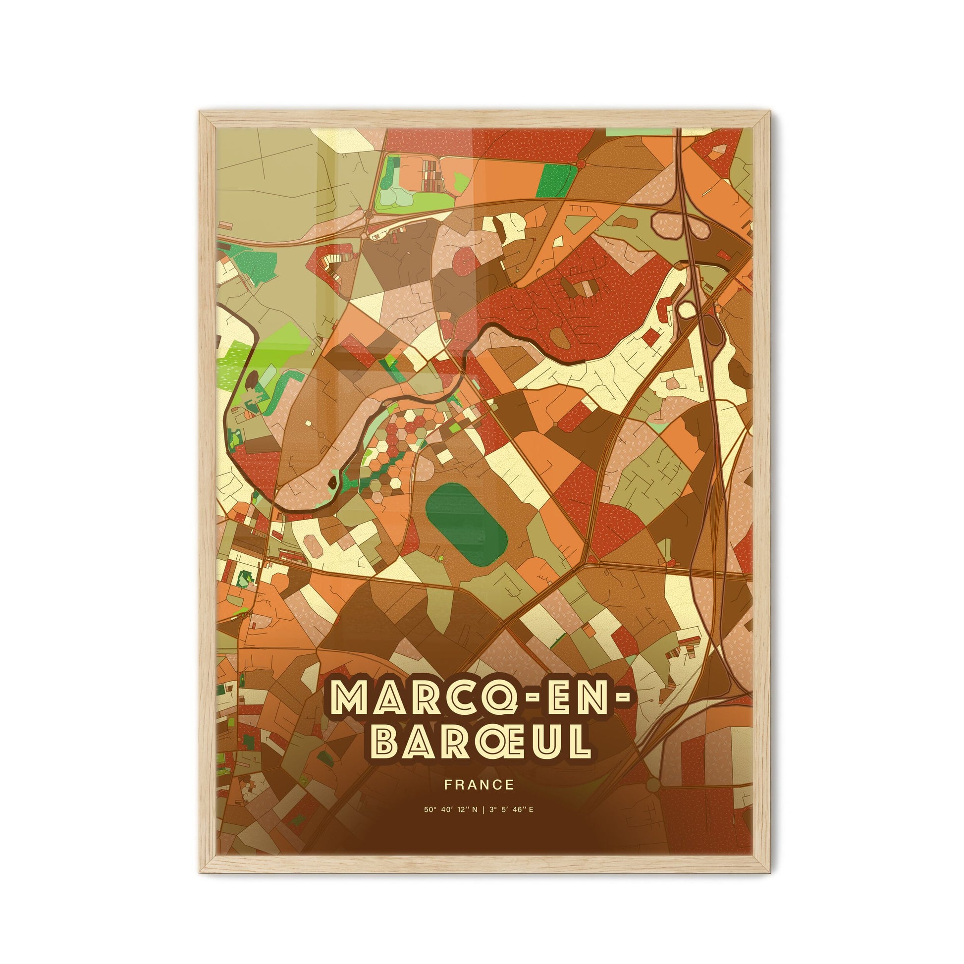 Colorful MARCQ-EN-BARŒUL FRANCE Fine Art Map Farmhouse