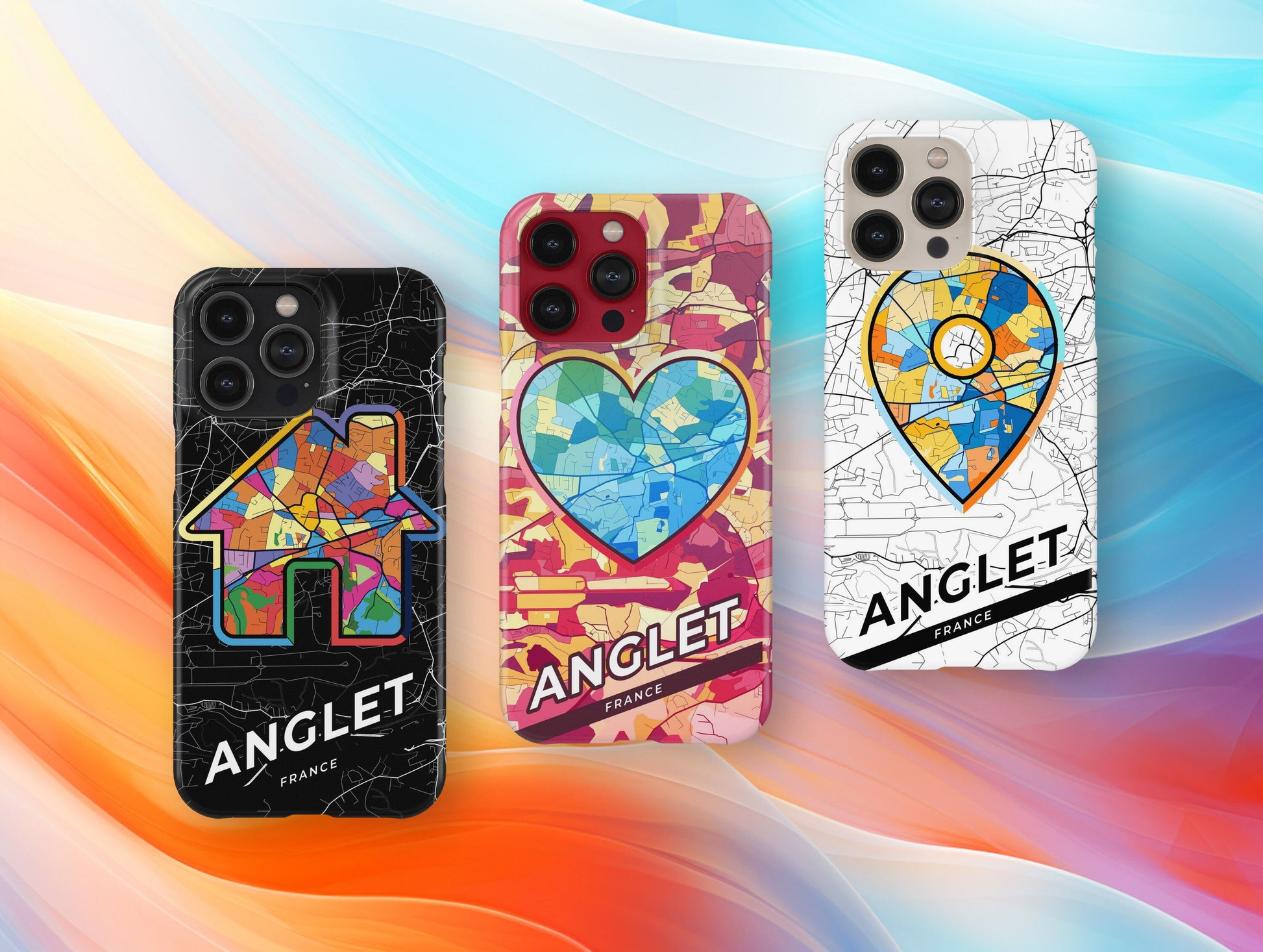 Anglet France slim phone case with colorful icon. Birthday, wedding or housewarming gift. Couple match cases.