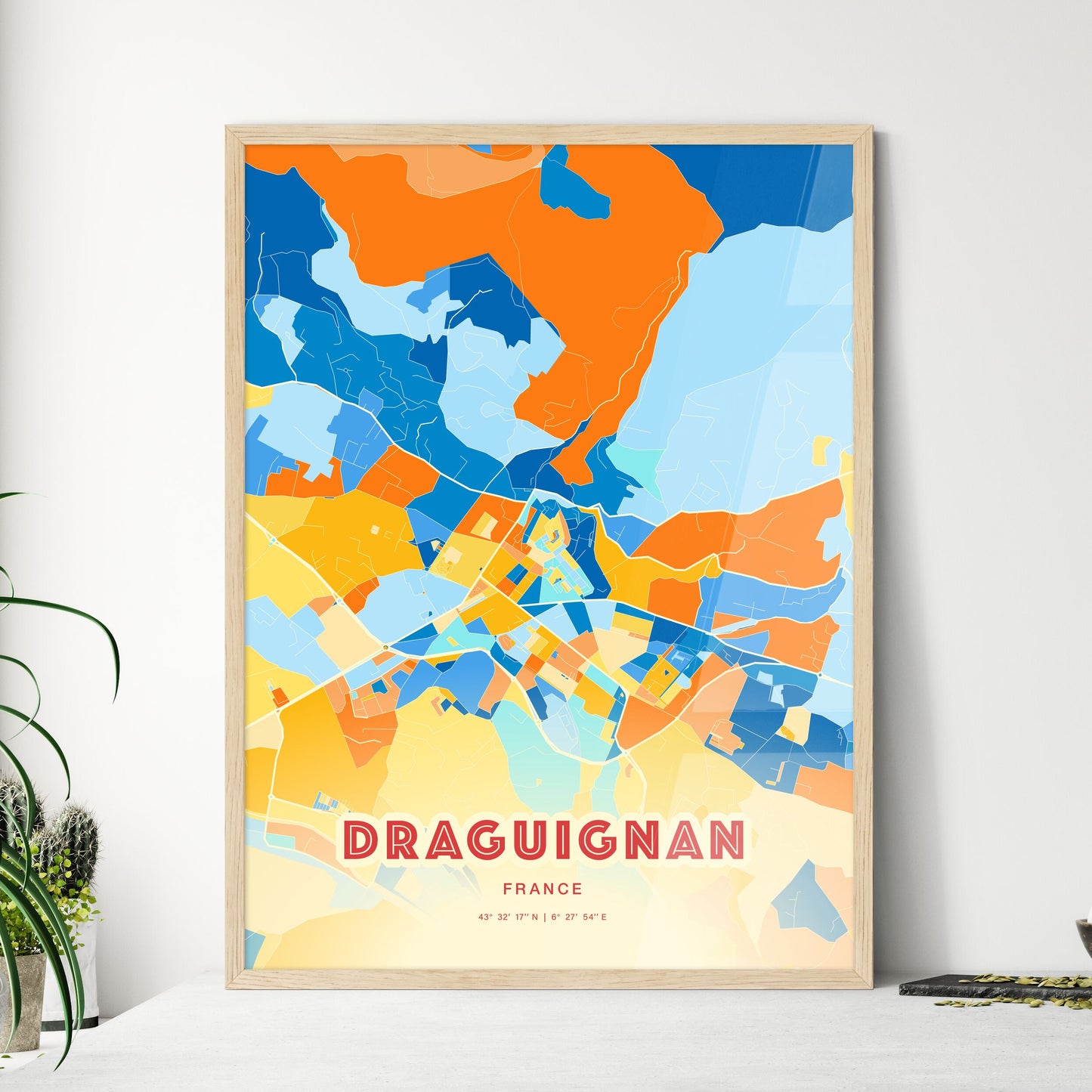 Colorful DRAGUIGNAN FRANCE Fine Art Map Blue Orange