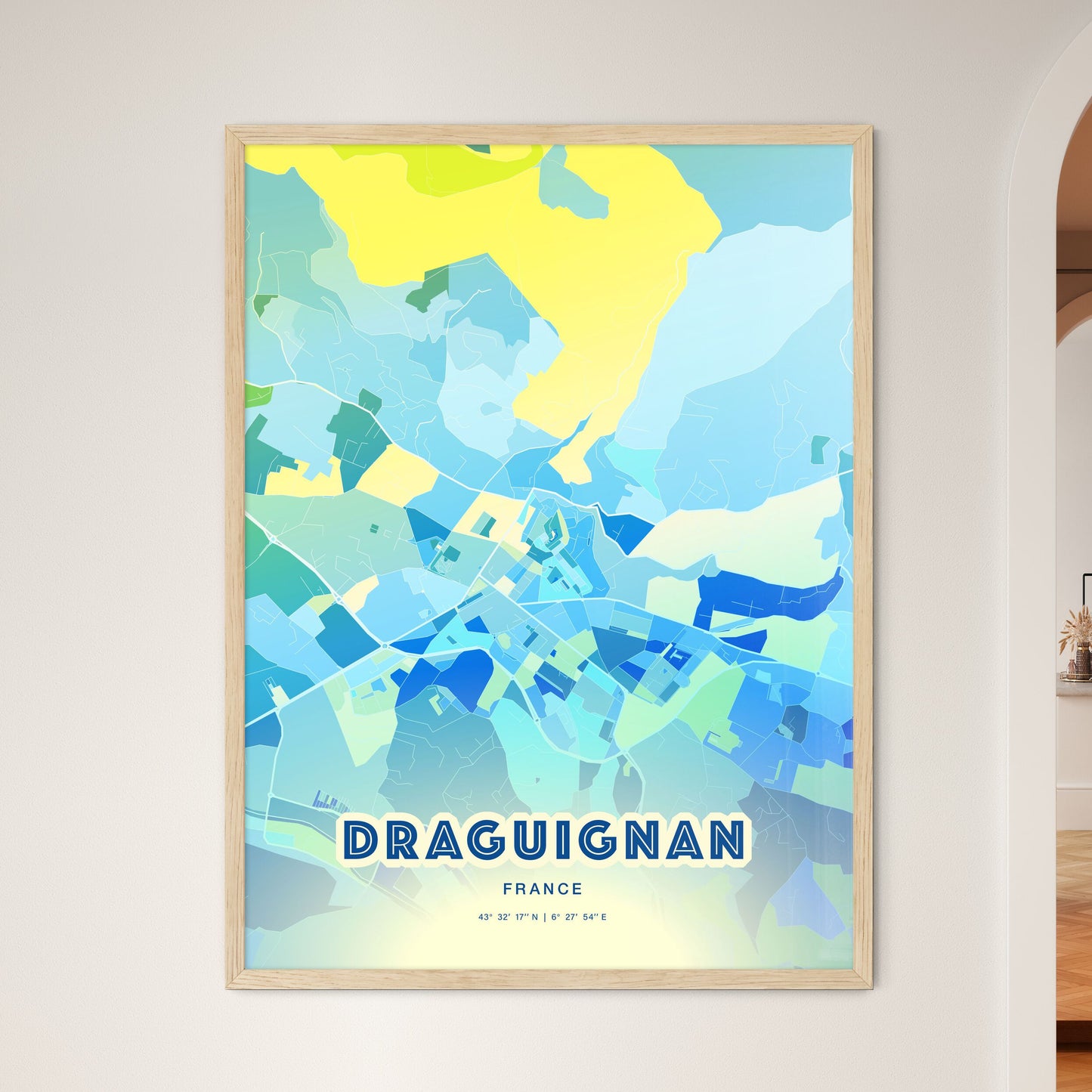 Colorful DRAGUIGNAN FRANCE Fine Art Map Cool Blue