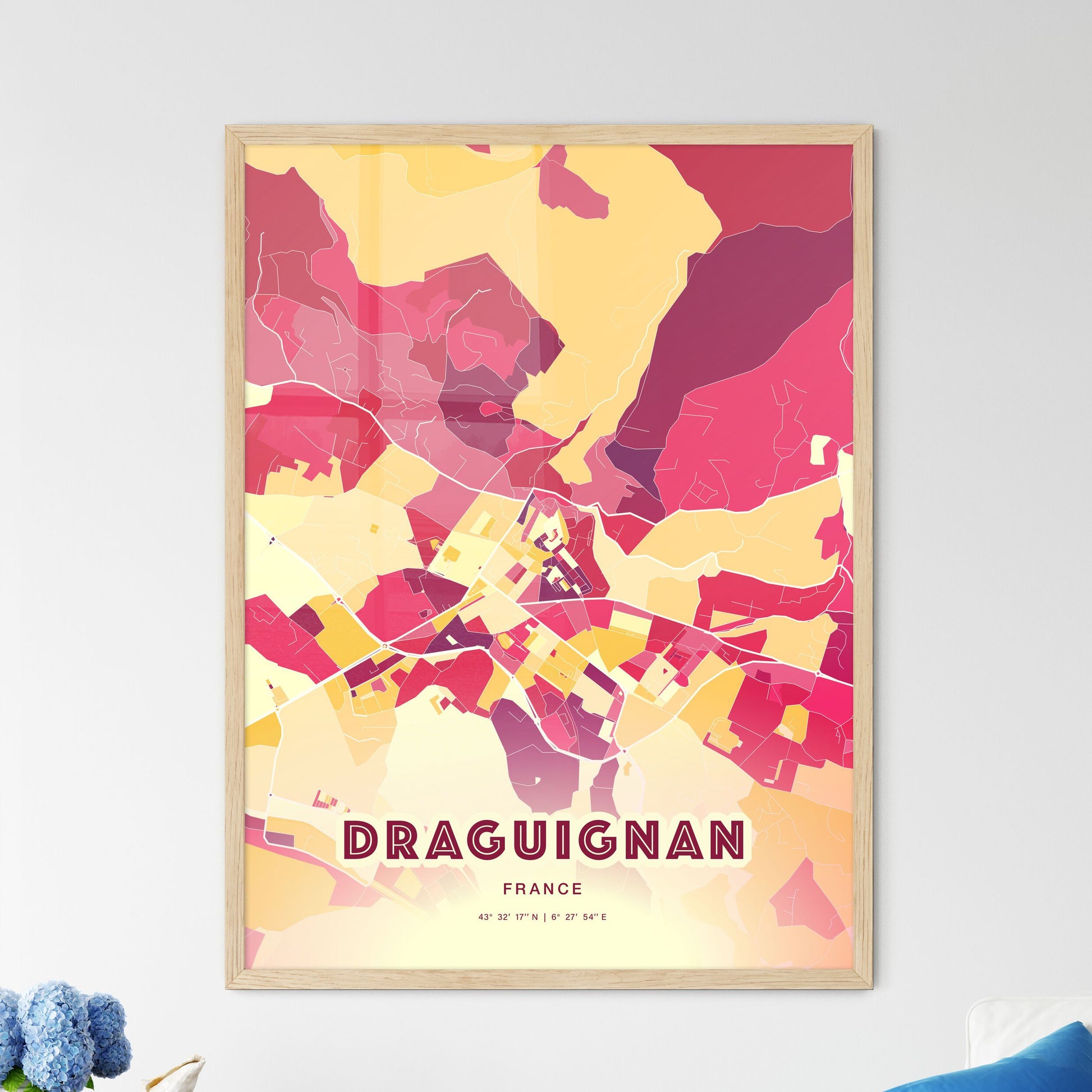 Colorful DRAGUIGNAN FRANCE Fine Art Map Hot Red