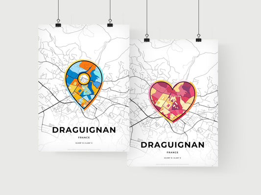 DRAGUIGNAN FRANCE minimal art map with a colorful icon. Where it all began, Couple map gift.