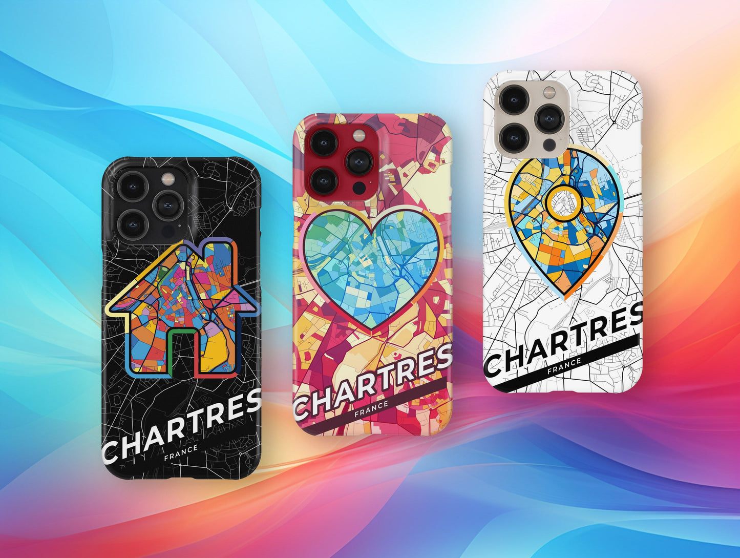 Chartres France slim phone case with colorful icon. Birthday, wedding or housewarming gift. Couple match cases.