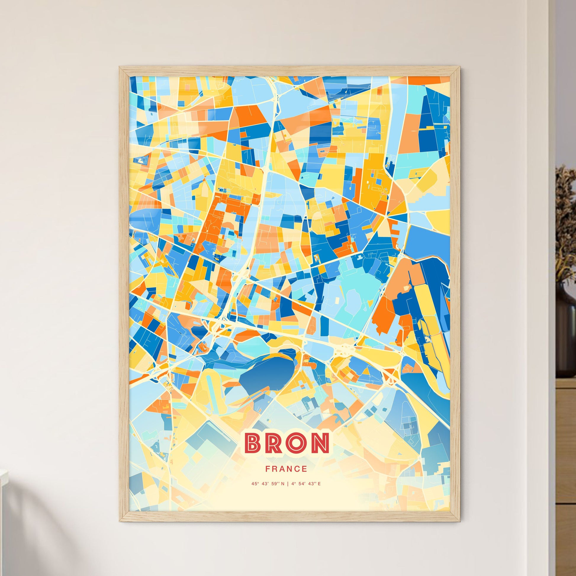 Colorful BRON FRANCE Fine Art Map Blue Orange