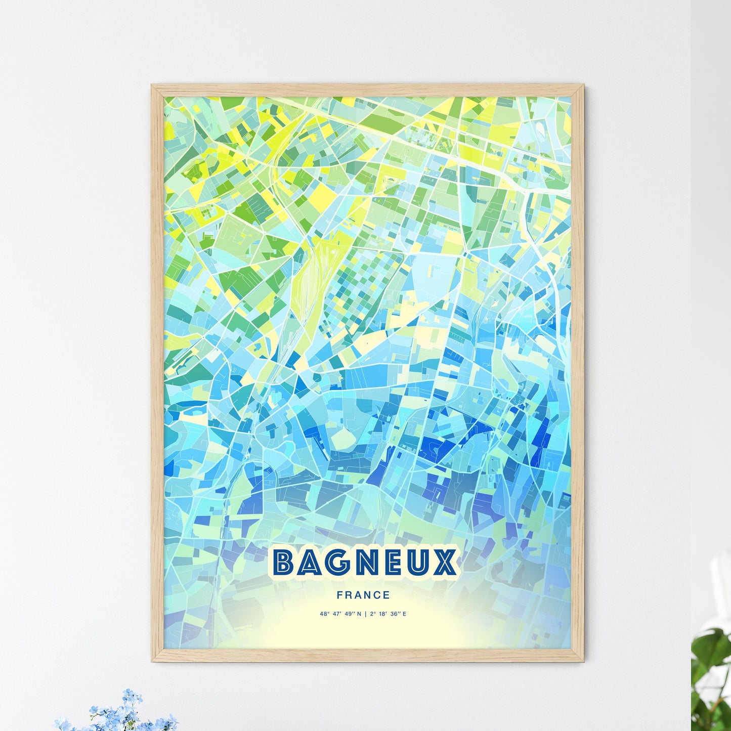 Colorful BAGNEUX FRANCE Fine Art Map Cool Blue