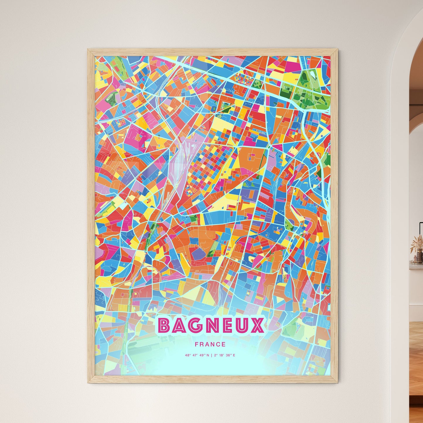 Colorful BAGNEUX FRANCE Fine Art Map Crazy Colors