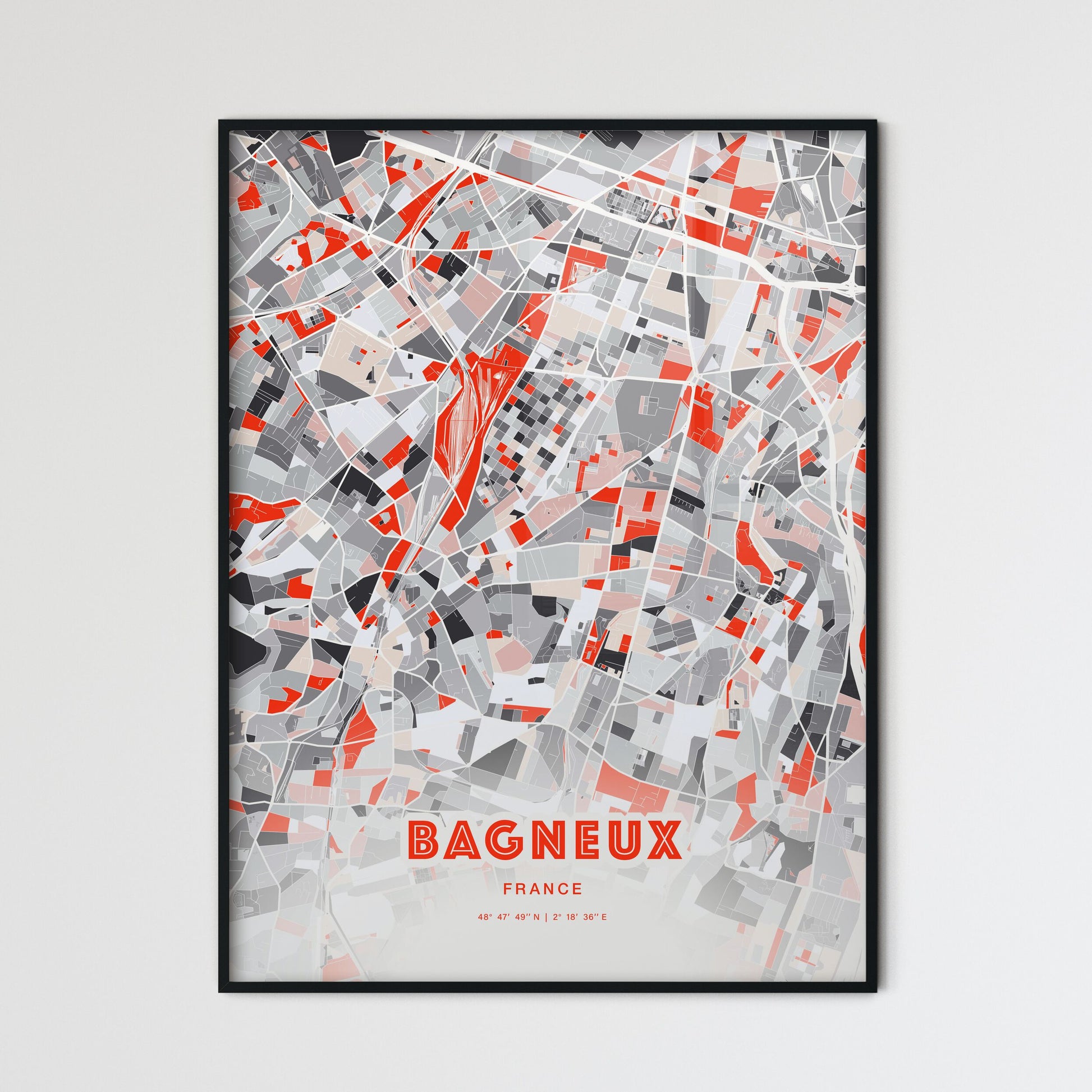 Colorful BAGNEUX FRANCE Fine Art Map Modern