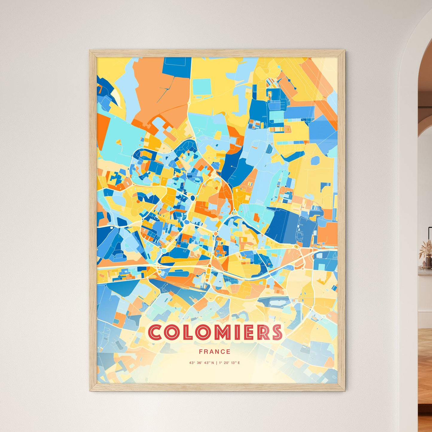 Colorful COLOMIERS FRANCE Fine Art Map Blue Orange