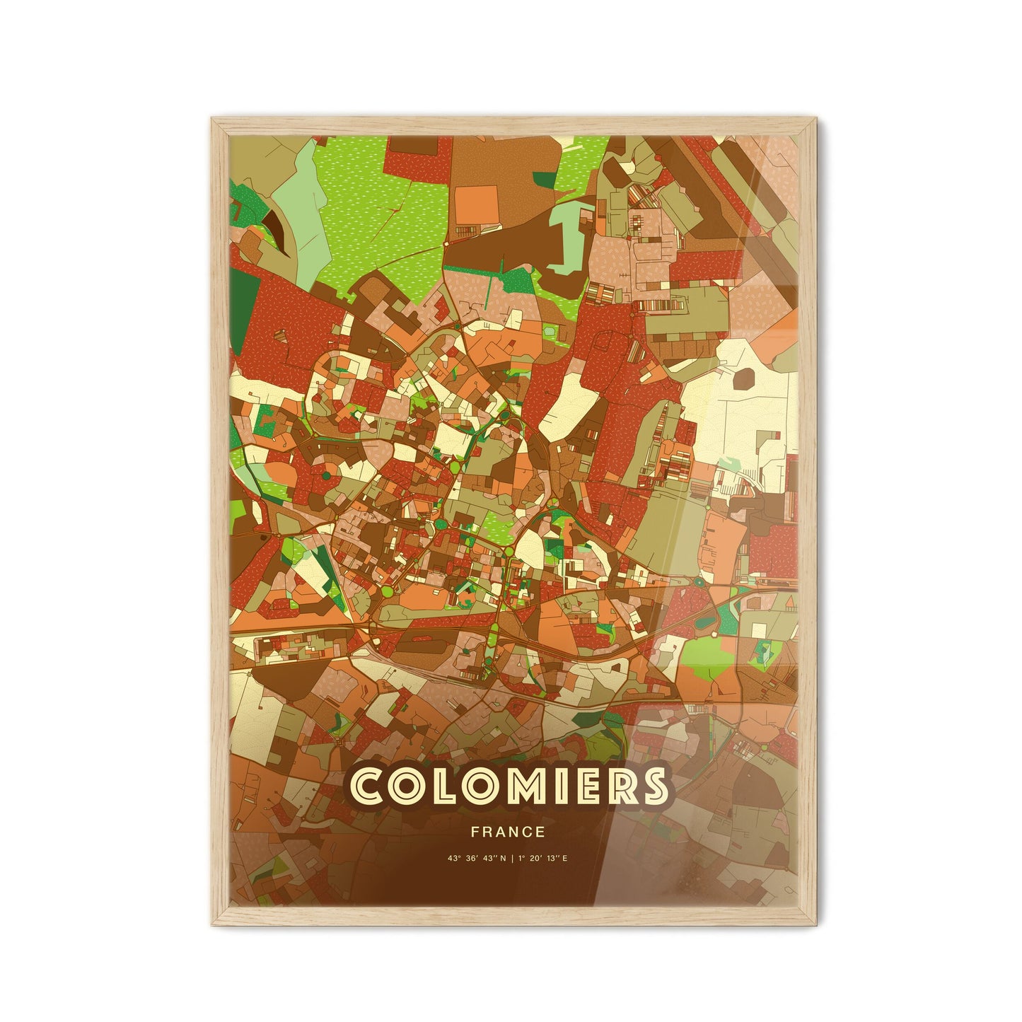 Colorful COLOMIERS FRANCE Fine Art Map Farmhouse