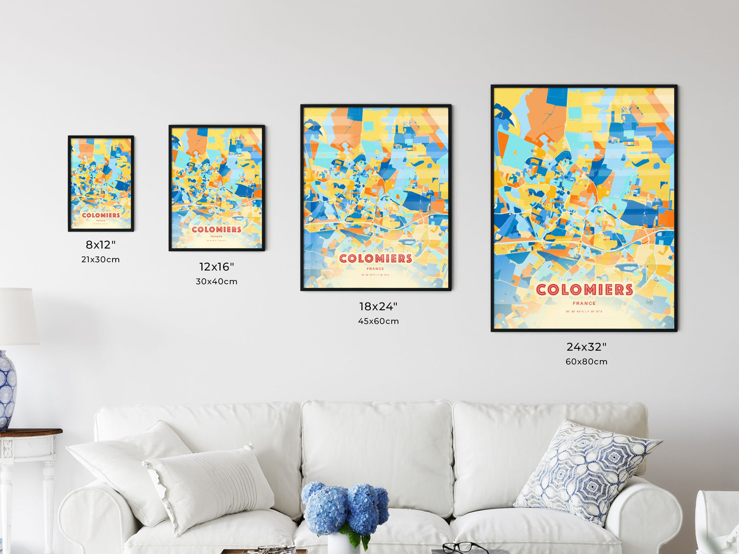 Colorful COLOMIERS FRANCE Fine Art Map Blue Orange