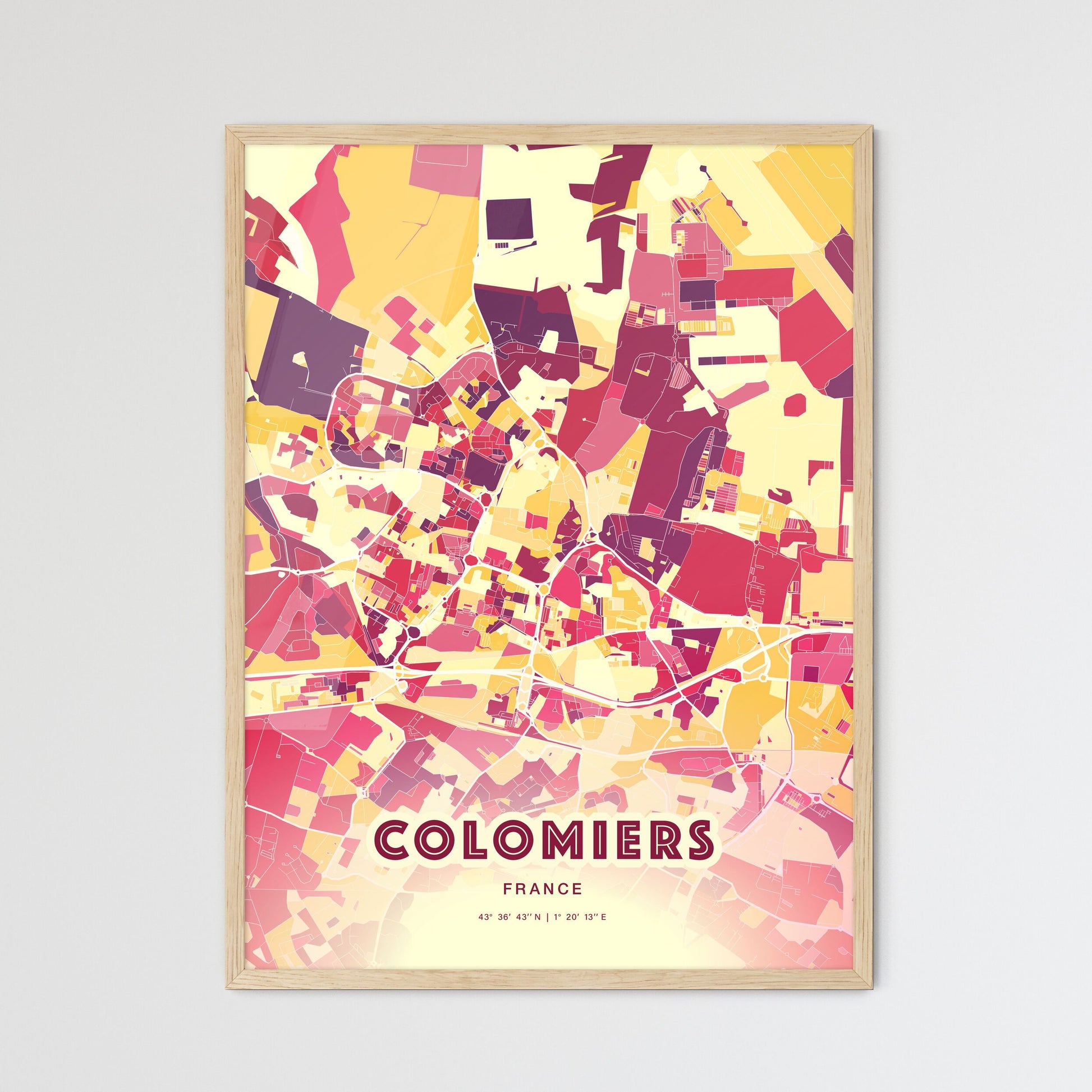 Colorful COLOMIERS FRANCE Fine Art Map Hot Red