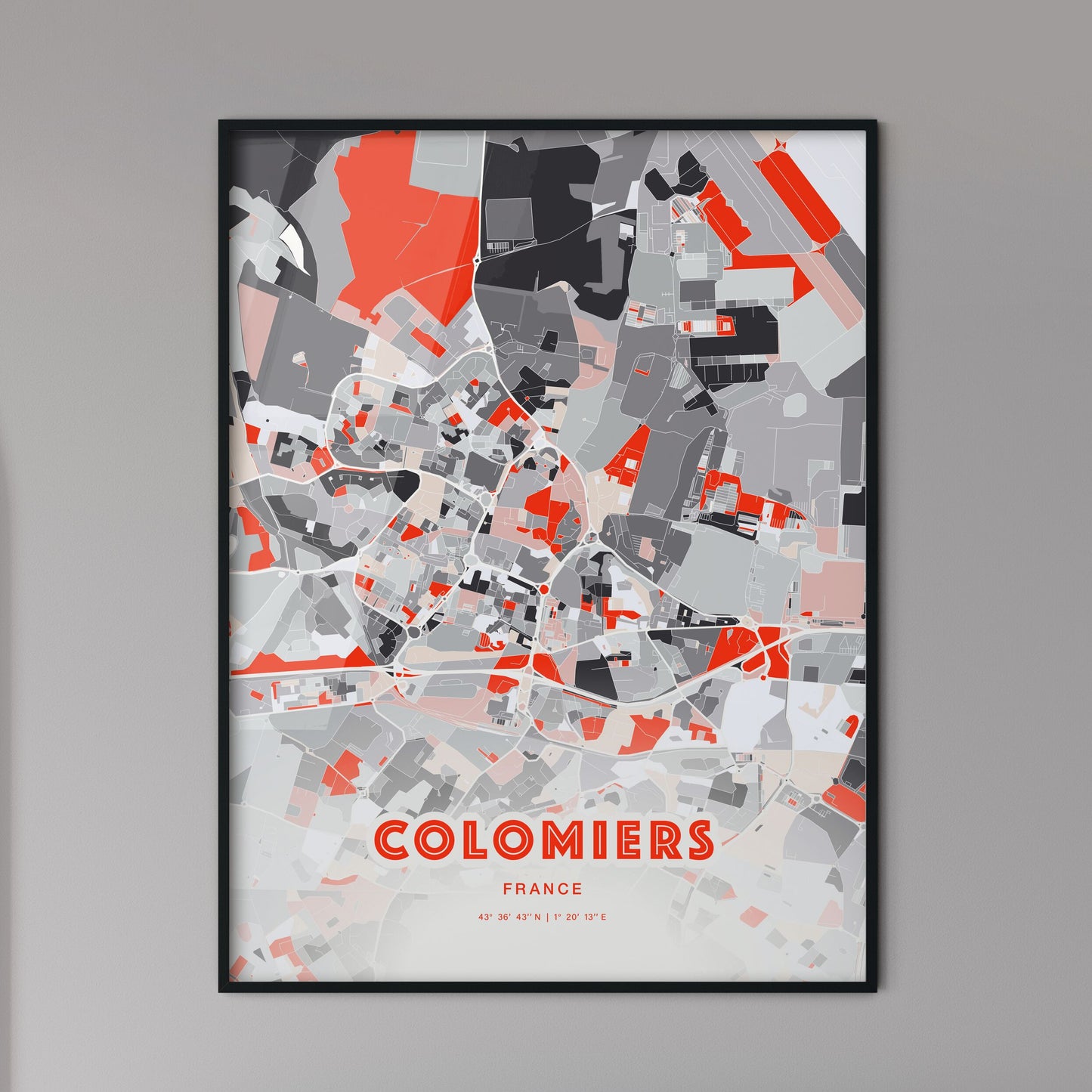 Colorful COLOMIERS FRANCE Fine Art Map Modern