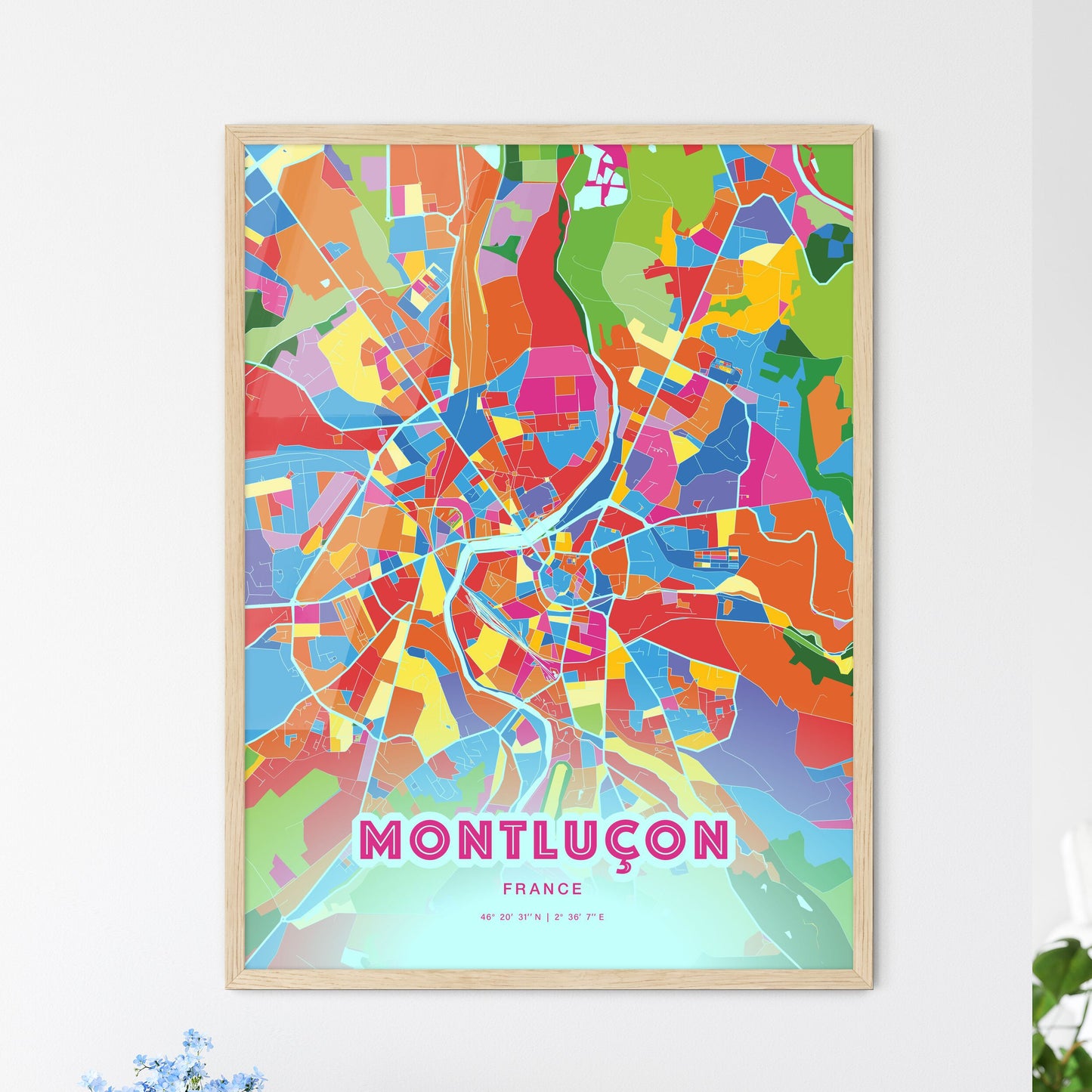 Colorful MONTLUÇON FRANCE Fine Art Map Crazy Colors