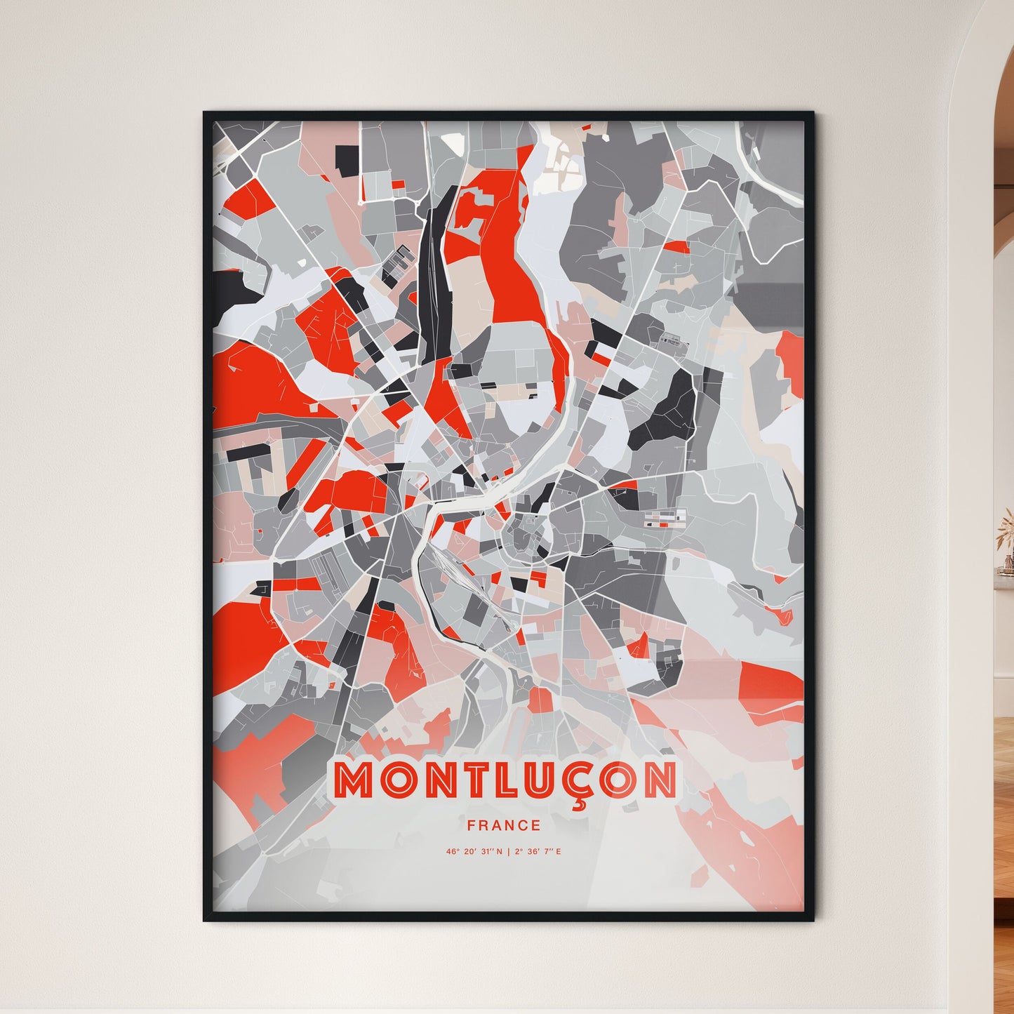 Colorful MONTLUÇON FRANCE Fine Art Map Modern