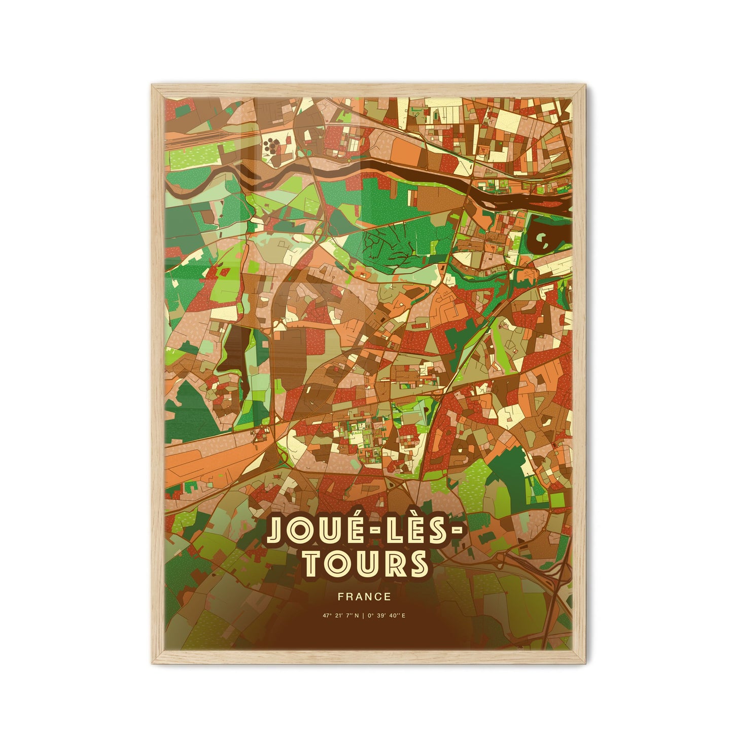 Colorful JOUÉ-LÈS-TOURS FRANCE Fine Art Map Farmhouse