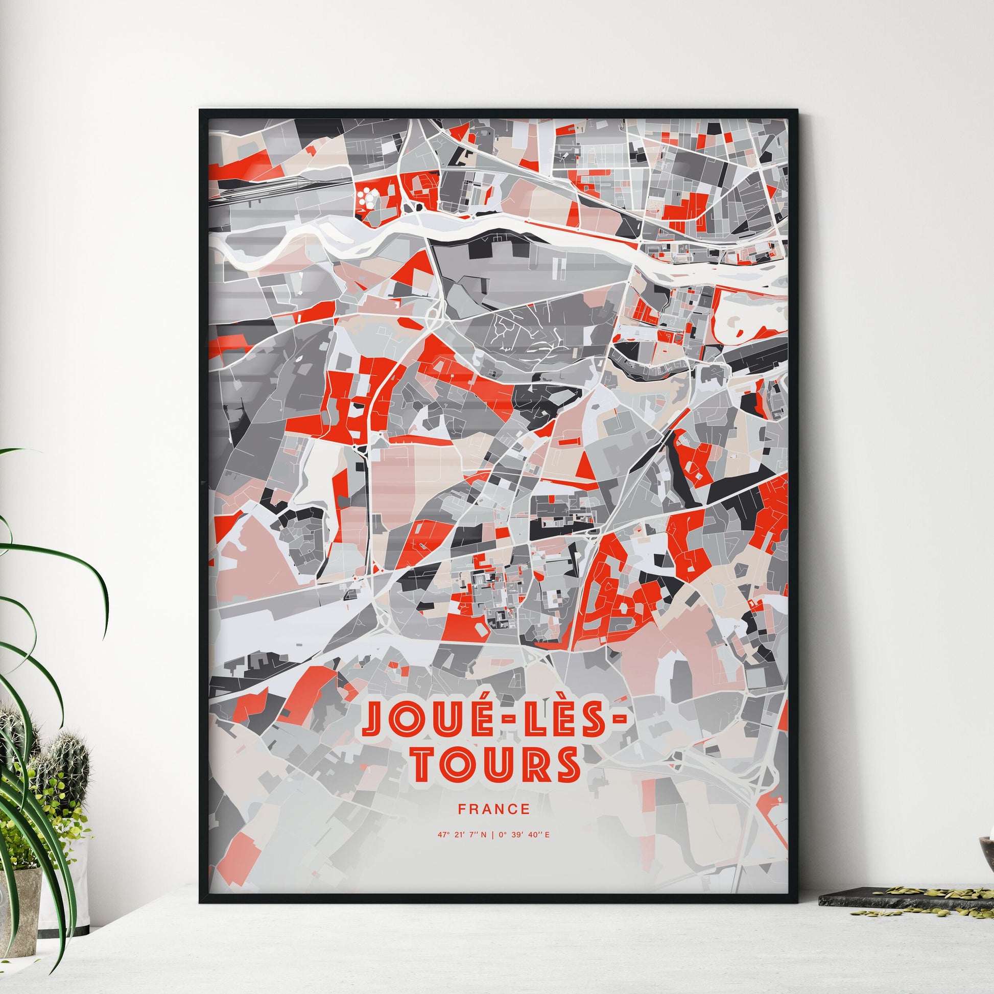 Colorful JOUÉ-LÈS-TOURS FRANCE Fine Art Map Modern