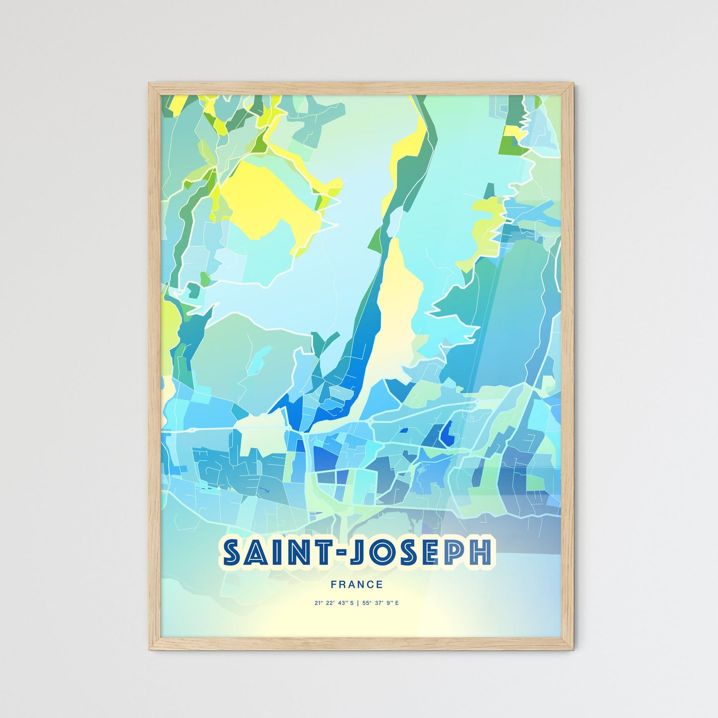 Colorful SAINT-JOSEPH FRANCE Fine Art Map Cool Blue