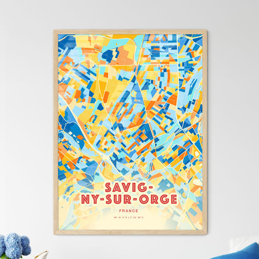 Colorful SAVIGNY-SUR-ORGE FRANCE Fine Art Map Blue Orange