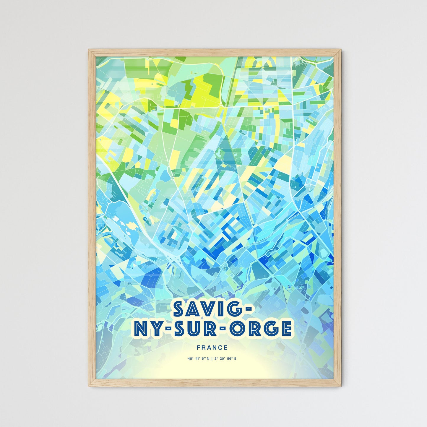 Colorful SAVIGNY-SUR-ORGE FRANCE Fine Art Map Cool Blue