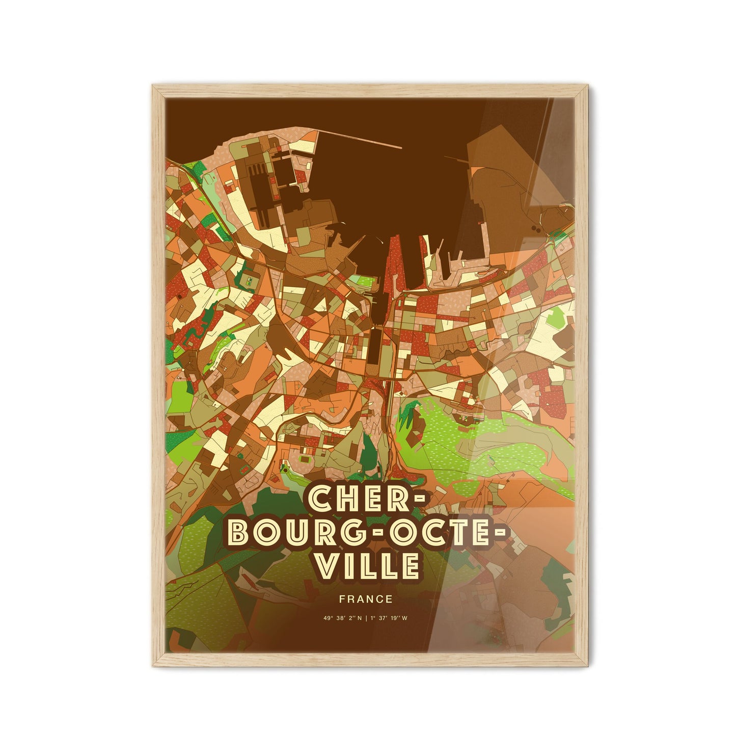 Colorful CHERBOURG-OCTEVILLE FRANCE Fine Art Map Farmhouse