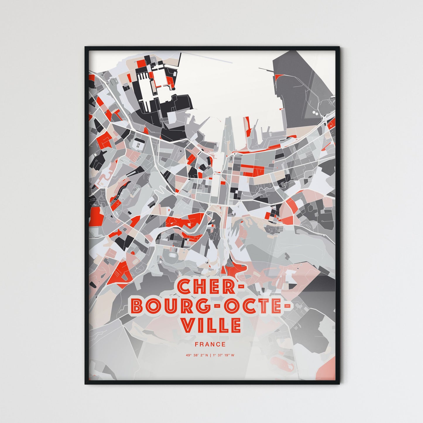 Colorful CHERBOURG-OCTEVILLE FRANCE Fine Art Map Modern