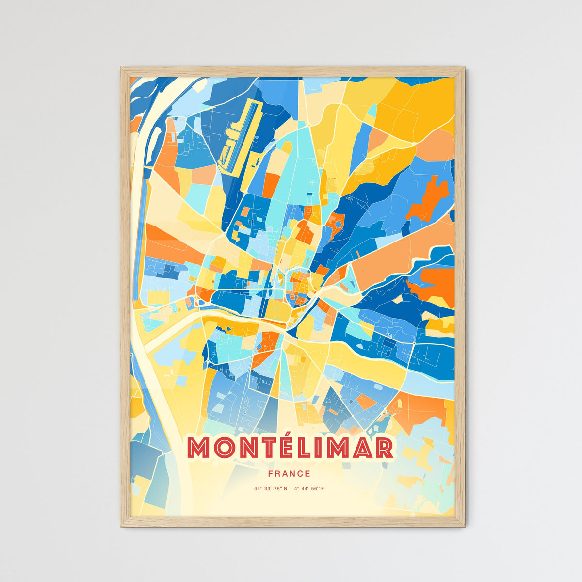 Colorful MONTÉLIMAR FRANCE Fine Art Map Blue Orange