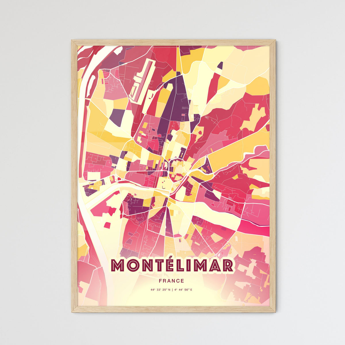 Colorful MONTÉLIMAR FRANCE Fine Art Map Hot Red