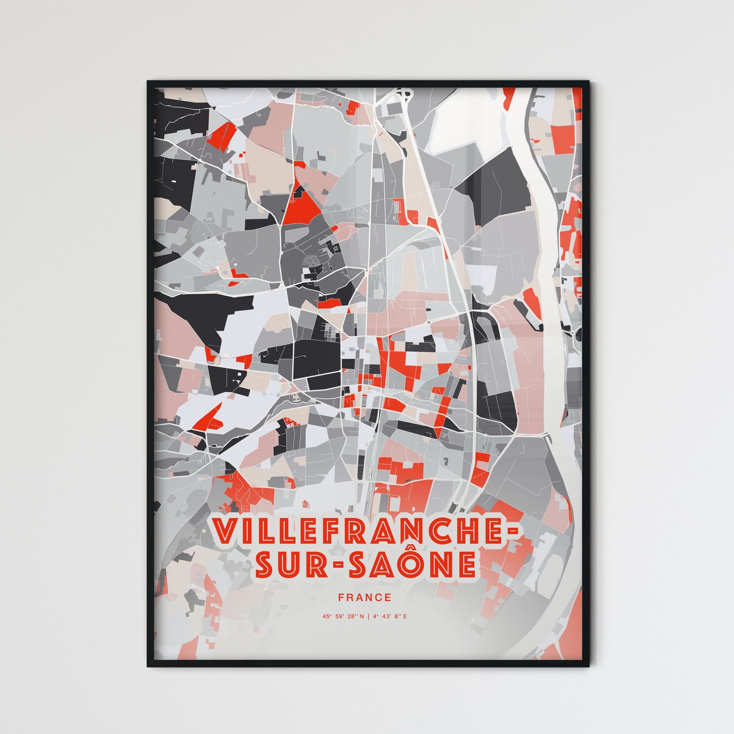 Colorful VILLEFRANCHE-SUR-SAÔNE FRANCE Fine Art Map Modern