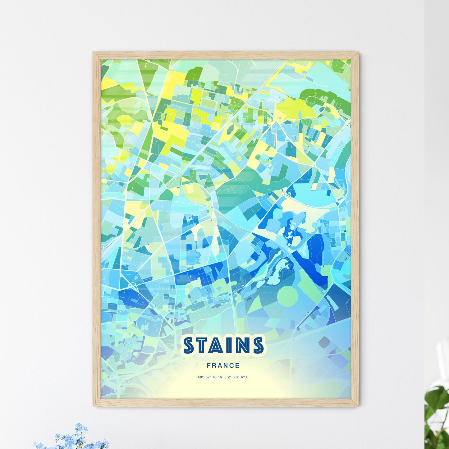 Colorful STAINS FRANCE Fine Art Map Cool Blue