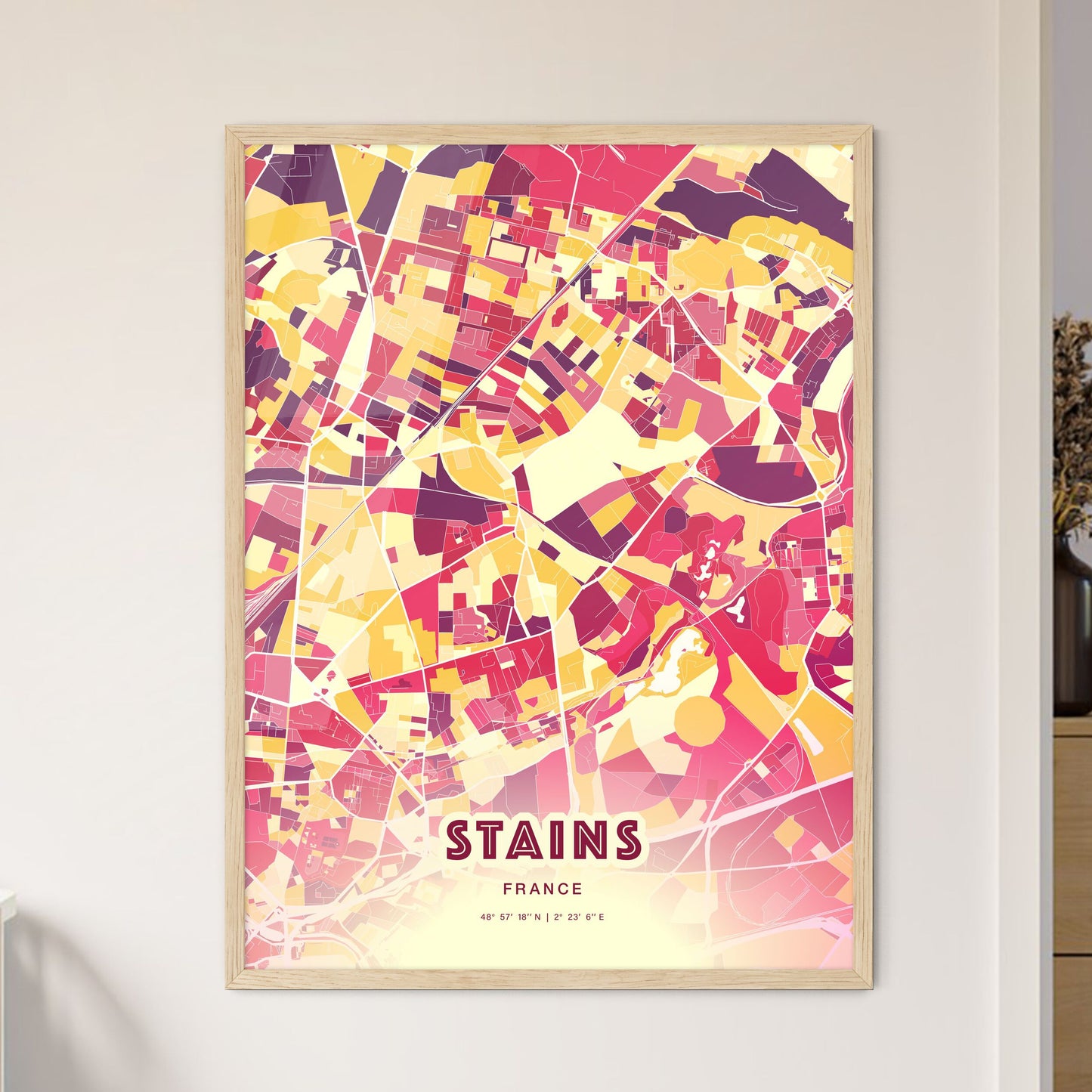 Colorful STAINS FRANCE Fine Art Map Hot Red