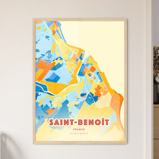 Colorful SAINT-BENOÎT FRANCE Fine Art Map Blue Orange