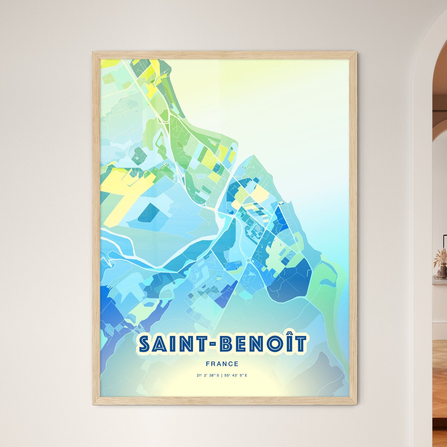 Colorful SAINT-BENOÎT FRANCE Fine Art Map Cool Blue