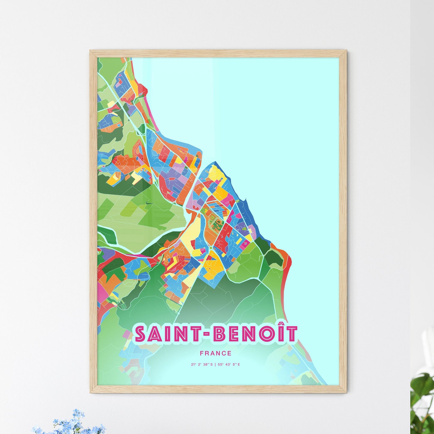 Colorful SAINT-BENOÎT FRANCE Fine Art Map Crazy Colors