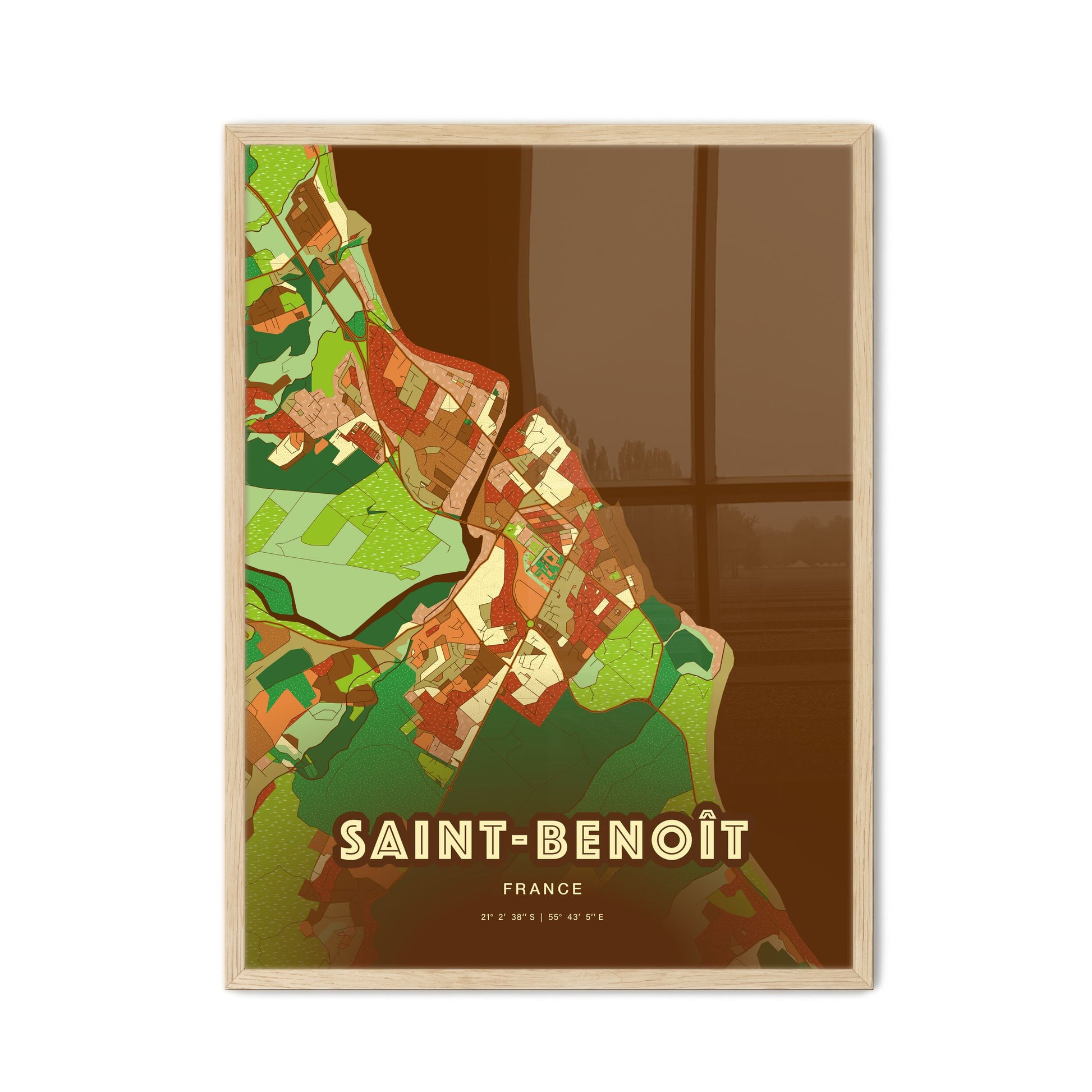 Colorful SAINT-BENOÎT FRANCE Fine Art Map Farmhouse